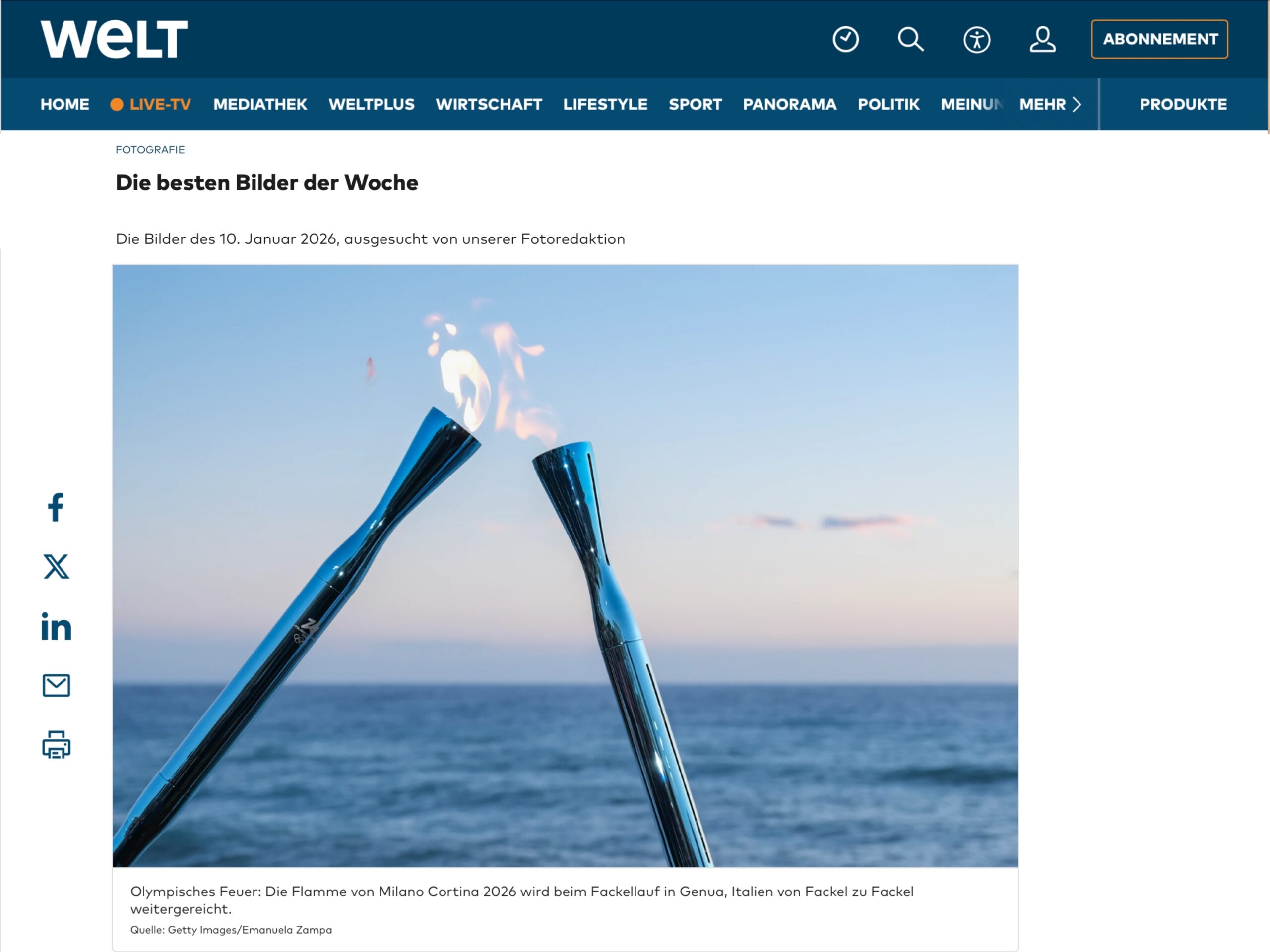 Published in Welt, article “Die besten Bilder der Woche”, [2026]. Documentary photography by Emanuela Zampa. Screenshot of the original editorial layout, preserving image placement and credits.