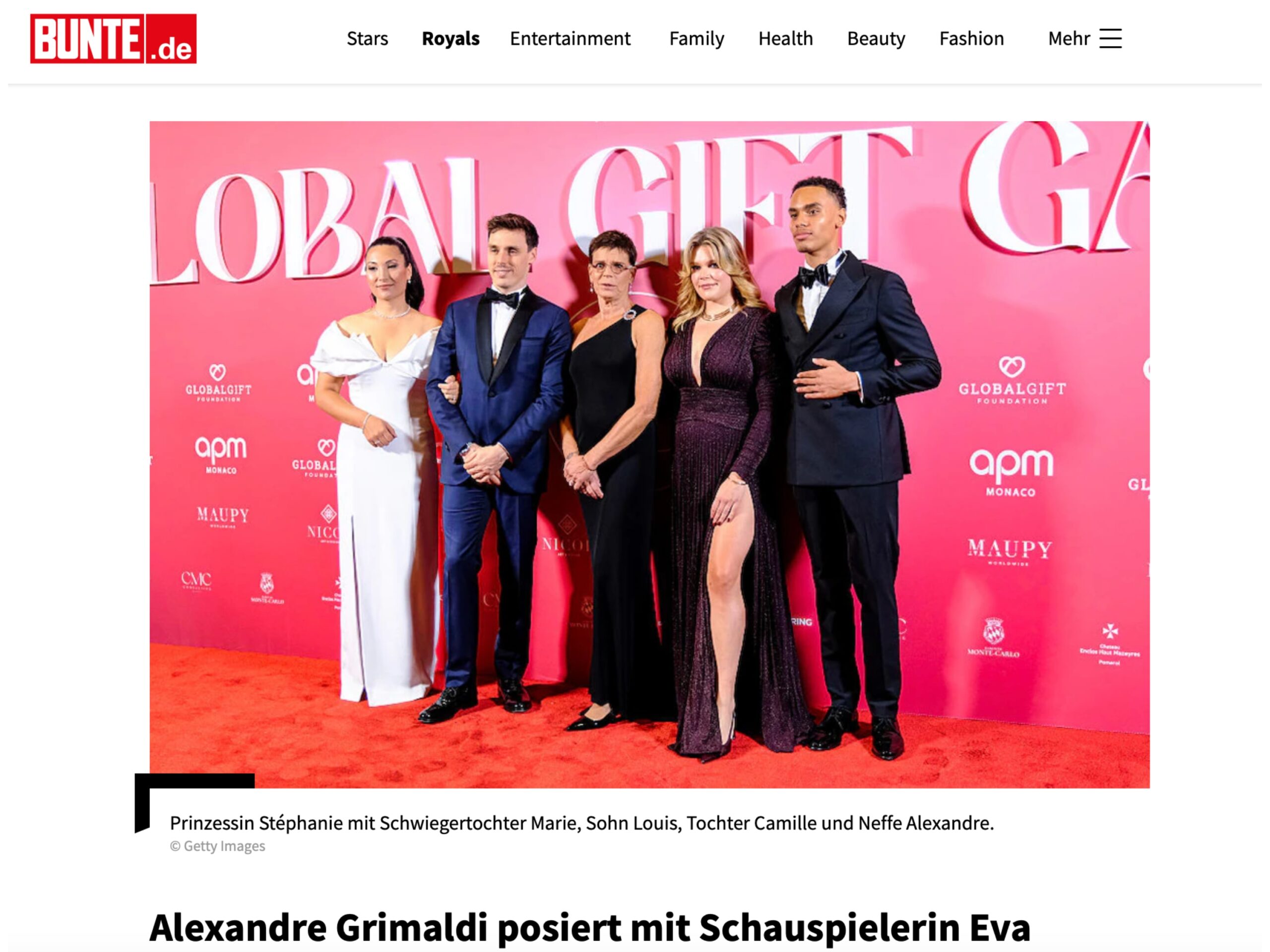 Published in Bunte.de, article “Αlexandre Grimaldi posiert mit Schauspielerin Eva Longoria”, [2025]. Documentary photography by Emanuela Zampa. Screenshot of the original editorial layout, preserving image placement and credits.