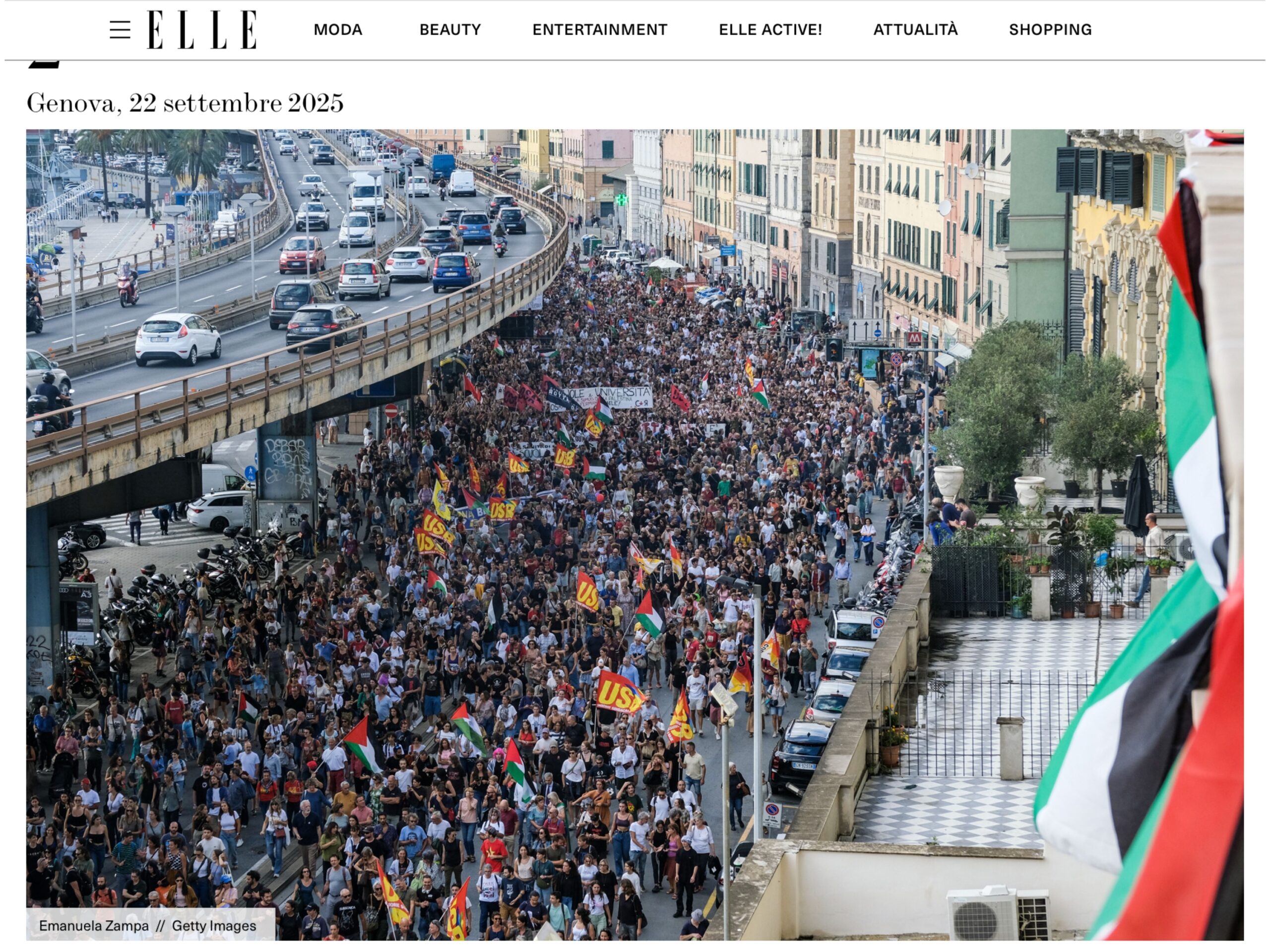 Published in ELLE, article “Photogallery from manifestations across Italy”, [anno]. Documentary photography by Emanuela Zampa. Screenshot of the original editorial layout, preserving image placement and credits.