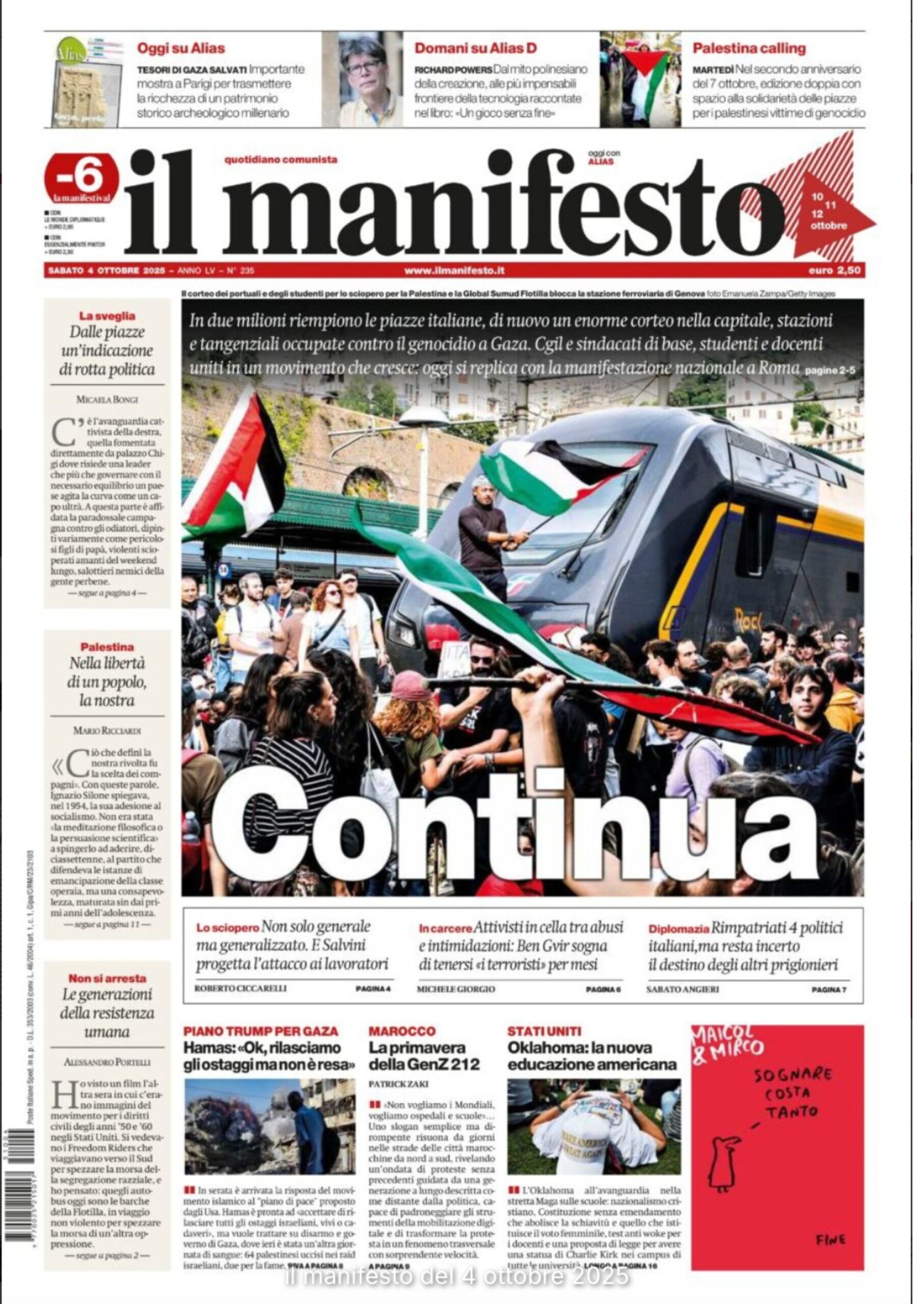 Published in Il Manifesto, article “Cover page: Continua”, [2025]. Documentary photography by Emanuela Zampa. Screenshot of the original editorial layout, preserving image placement and credits.