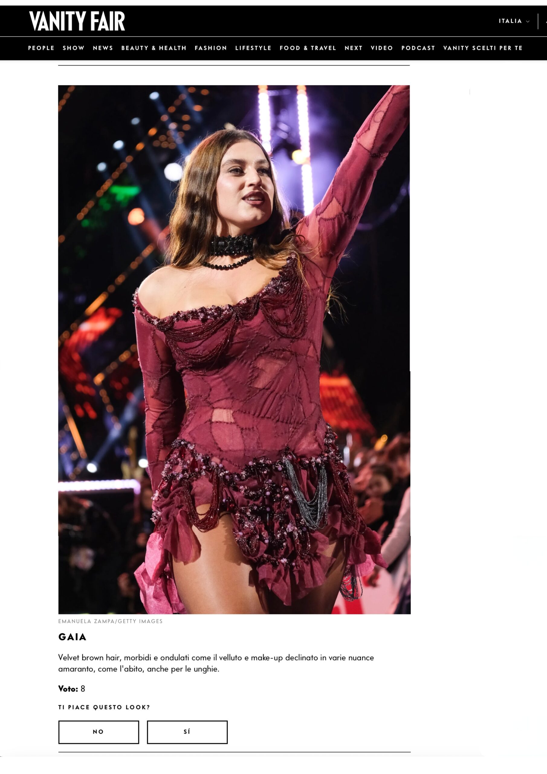 Published in Vanity Fair, article “Sanremo 2026: Laura Pausini con quei glass hair che più riflettenti non si può e le pagelle dei beauty look in prima serata”, [2025]. Documentary photography by Emanuela Zampa. Screenshot of the original editorial layout, preserving image placement and credits.