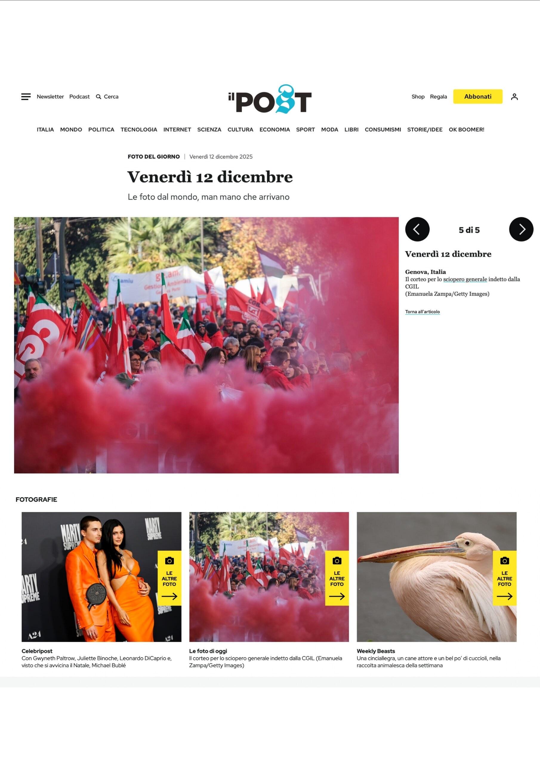 Published in Il Post, article “Foto del giorno”, [2025]. Documentary photography by Emanuela Zampa. Screenshot of the original editorial layout, preserving image placement and credits.