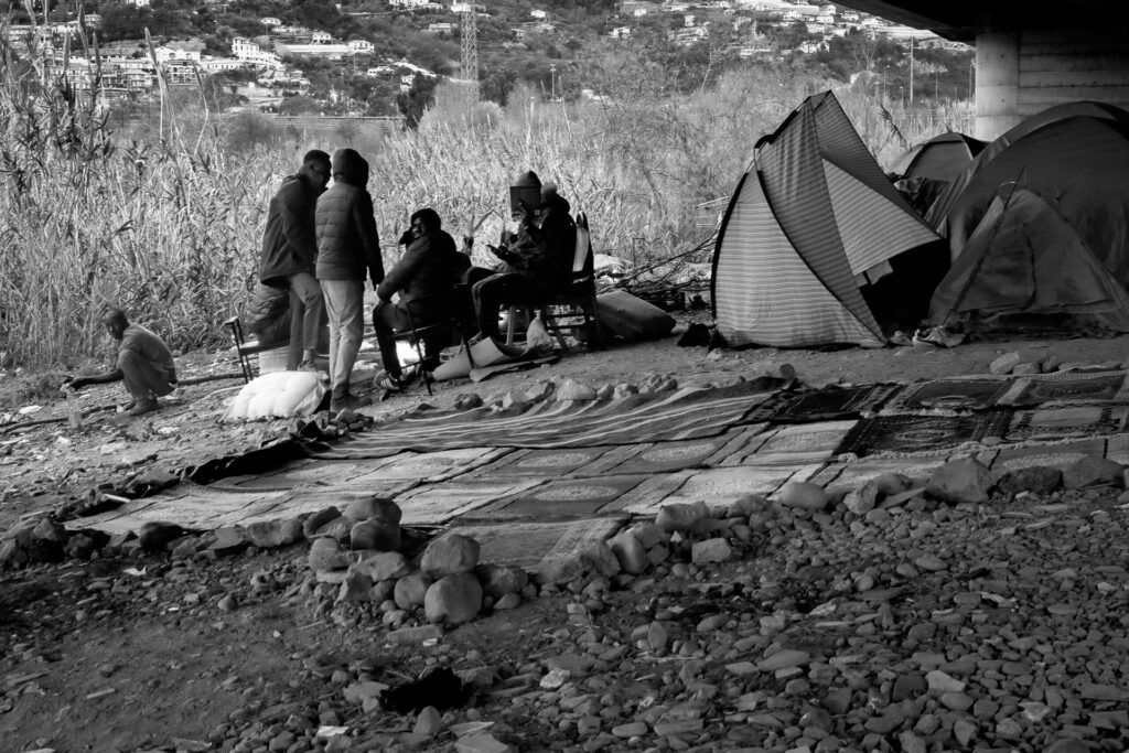 The self-organized mosque in the informal camp along the Roja River. 2018.
