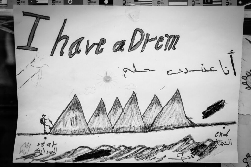 One of hundreds of drawings left by migrants at Infopoint Eufemia, a space created and run by independent solidarity activists active between 2016 and 2024. Ventimiglia, 2018.