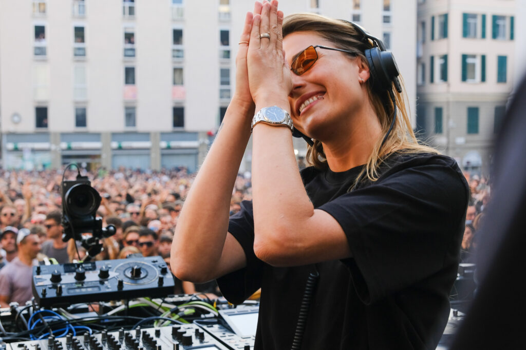 GENOA, ITALY - APRIL 11: Charlotte De Witte performs onstage during a concert at Piazza Matteotti on April 11, 2026 in Genoa, Italy. (Photo by Emanuela Zampa/Getty Images)