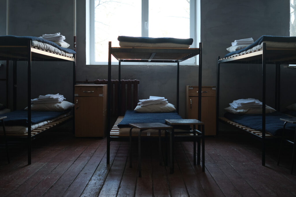 The room of a military facility in the center of Chișinău prepared for the arrival of several buses from the border carrying refugees. Chișinău, Moldova, March 21, 2022.