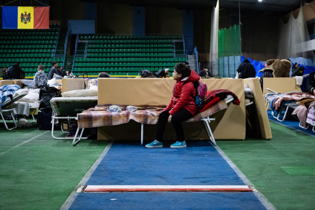 All romani refugees, mostly coming from the settlements near the northern border between Ukraine and Moldova, have been hosted in the Chisinau public Sports Center, in oder to "keep the community together" as they tell us during the visit. Chisinau, Moldova, 18 March 2022.