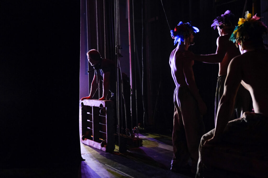 Backstage at the Teatro degli Arcimboldi in Milan during the twentieth anniversary tour of Notre-Dame de Paris. Stagehands, or theatre machinists, are responsible for moving technical equipment on and off stage during the performance. Their work requires precision and constant attention to what is happening on stage. Milan, September 24th 2022.